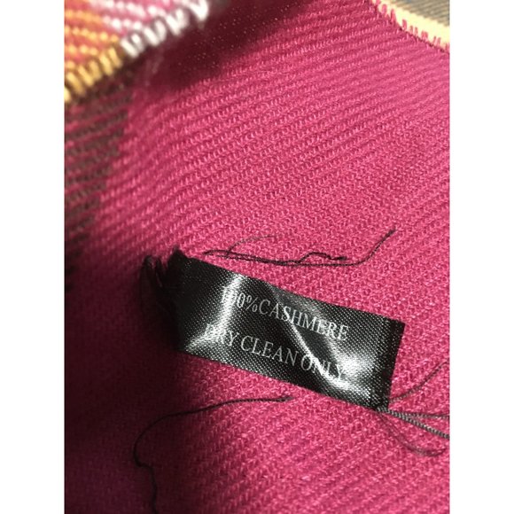 100% cashmere multi colored plaid scarf with fringe  13”x66” - Picture 3 of 3